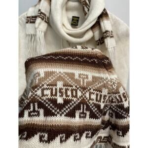 EIRL Alpaca Made in Peru Brown Isle Knit Fringed Poncho One size